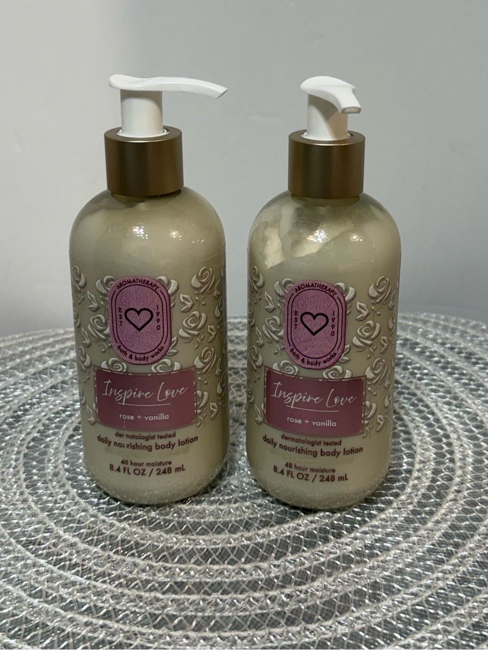 BBW Aromatherapy Rose Vanilla Inspire Love  Moisturizing Body Lotion Set of2 NWT